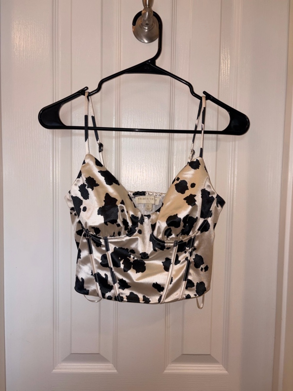 Satin Cow-Print Bustier Cami - Black & Cream